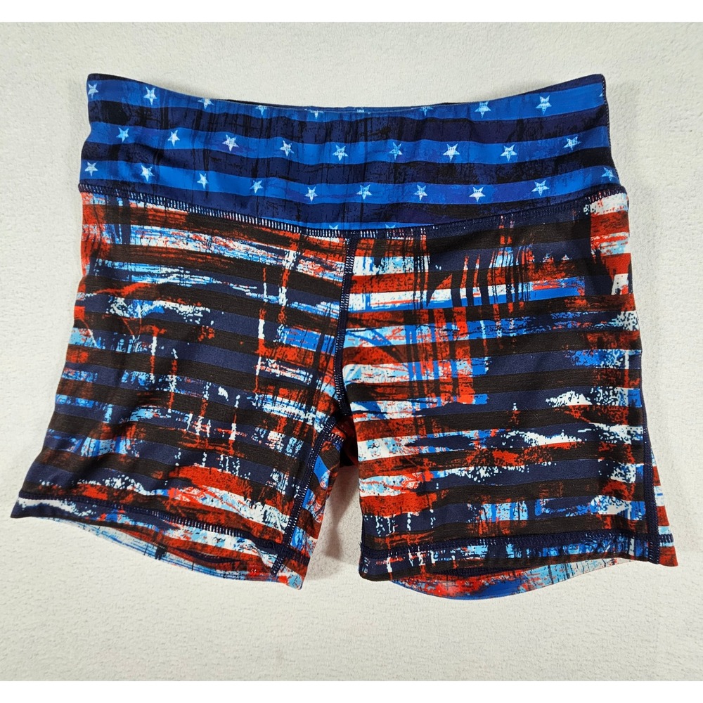 IAB MFG American Flag Athletic Shorts Womens Medium Red White Blue Stars Stripes